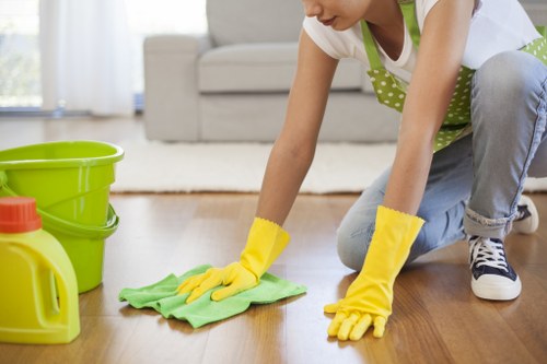 Cleaning staff reviewing hazards before starting work